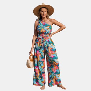 Women's Vibrant Tropical Floral Print One-Shoulder Jumpsuit - Cupshe - 1 of 4
