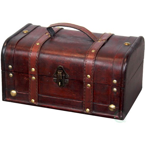  DreamsEden Large Wooden Decorative Storage Trunk - Wood Leather  Treasure Chest Box Vintage Suitcase, 13.8 x 11.8 x 6.9 : Home & Kitchen