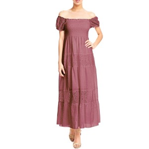 Anna-Kaci Women's Boho Convertible Cap Sleeve Off-Shoulder Lace Detail Smocked Maxi Dress - 1 of 4