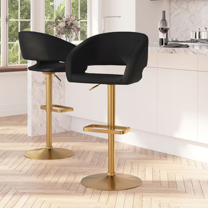Merrick Lane Modern Bar Stool Rounded Mid-Back Stool With Height Adjustable Swivel Seat, 3 of 21