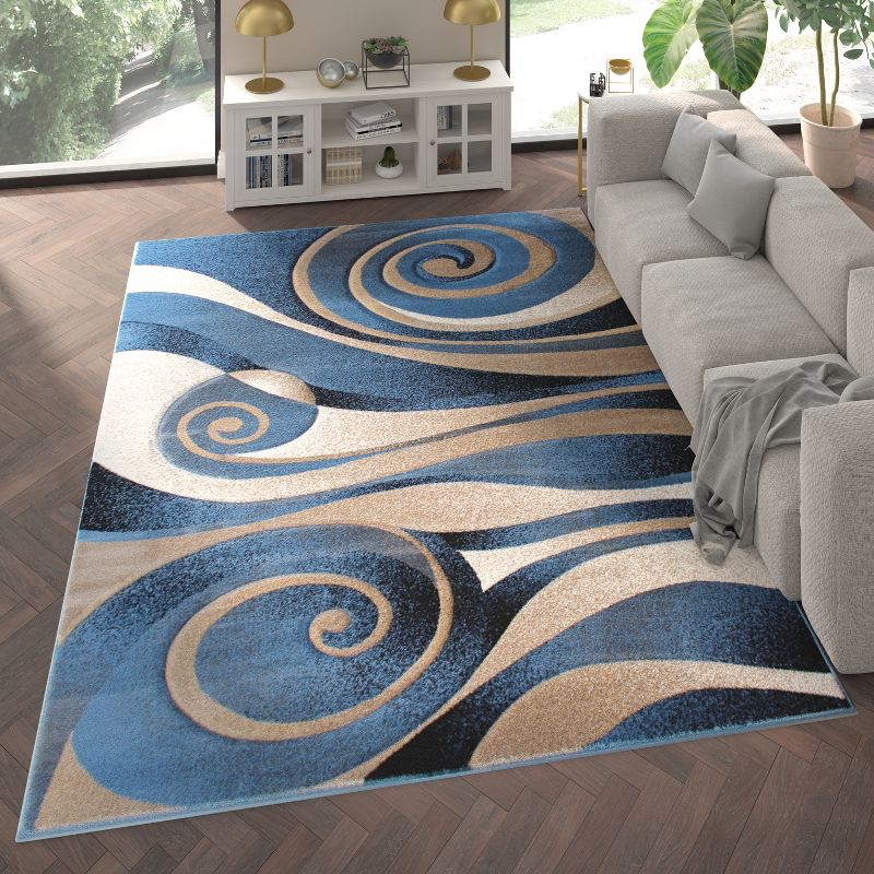 Emma and Oliver Modern Abstract Ultra Soft Olefin Area Rug with Swirl Design and Durable Jute Backing, 2 of 7