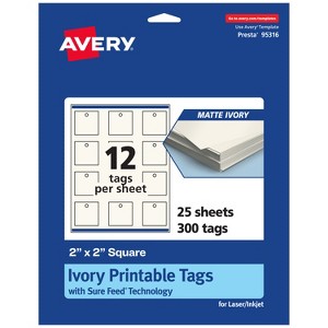 Avery Printable Square Tags with Sure Feed Technology, 2" x 2", Matte Ivory Cardstock, Print-to-the-Edge, Laser/Inkjet, 300 Total - 1 of 4