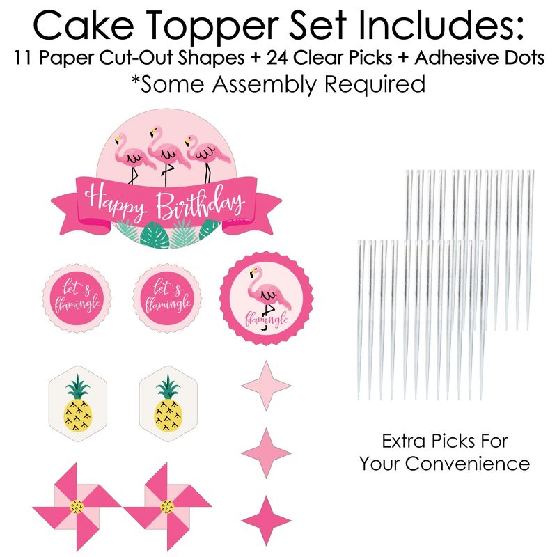 Big Dot of Happiness Pink Flamingo - Party Like a Pineapple - Tropical Birthday Party Cake Decorating Kit - Happy Birthday Cake Topper Set - 11 Pieces, 3 of 7