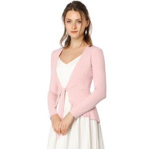INSPIRE CHIC Women's Tie Front Long Sleeve Crop Ruffle Knit Cardigan Sweaters - 1 of 4