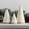Transpac Ceramic Light Up White Cone Tree with Embossed Design Multicolor Tabletop Sculpture Battery Operated Christmas Decor - 2 of 3