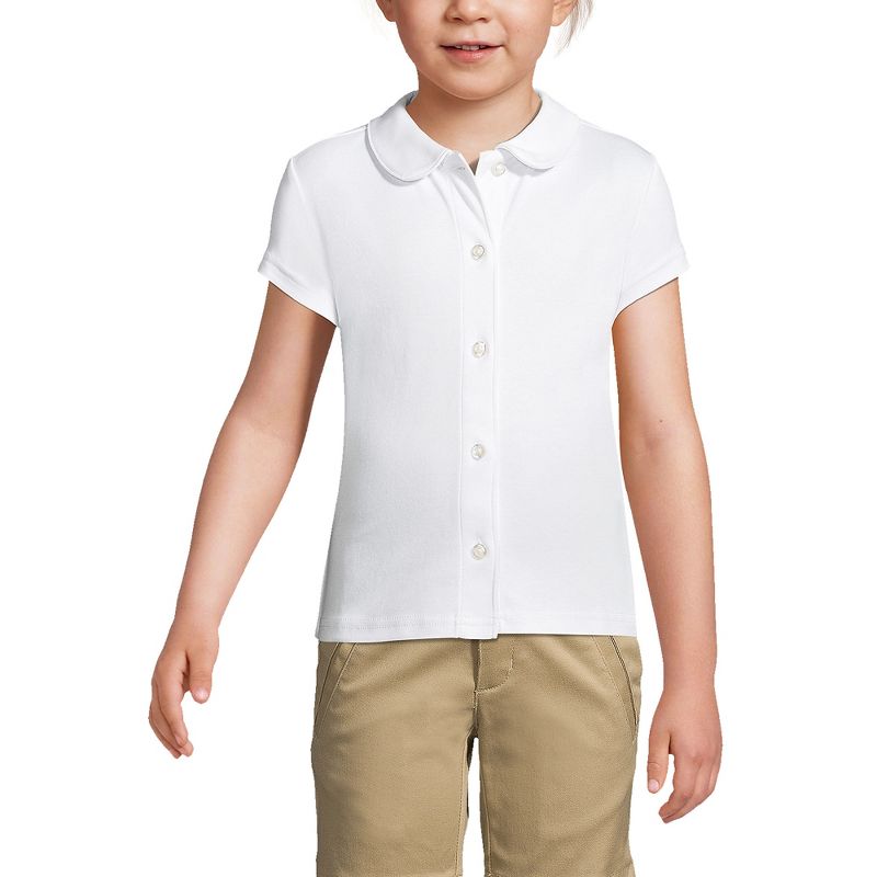 Lands' End School Uniform Kids Short Sleeve Button Front Peter Pan Collar Knit Shirt, 3 of 4