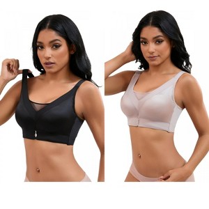INSPIRE CHIC 2 Pcs Women's V-Neck Mesh Wirefree Adjustable Straps U Back Minimizers Bras - 1 of 4