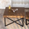 31.3"Modern Retro Splicing Square Coffee Table , Fir Wood Table Top with Cross Legs Metal Base (Set of 2 pcs ) - 3 of 4
