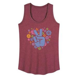 Women's - Instant Message - Peace Sign & Flowers Graphic Racerback Tank - 1 of 4