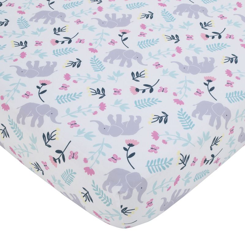 Carter's Floral Elephant White Multi Colored Super Soft Fitted Crib Sheet, 1 of 6