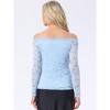 Allegra K Women's Off Shoulder Floral Lace Sheer Long Sleeves Lined Casual Blouse - 3 of 4