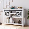 Farmhouse Entryway Table with Sliding Barn Doors, Sofa Table with Storage and Open Shelf, Console Tables for Entryway, Hallway, White - 2 of 4