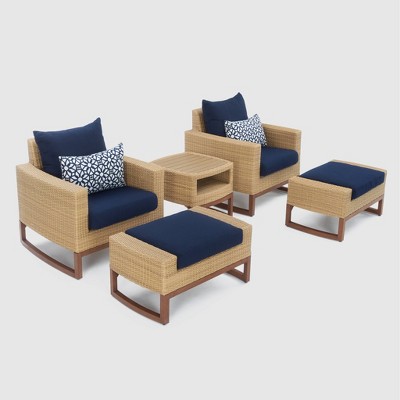 Mili 5pc Club All-Weather Wicker Chair and Ottoman Patio Set - Navy Blue - RST BRANDS