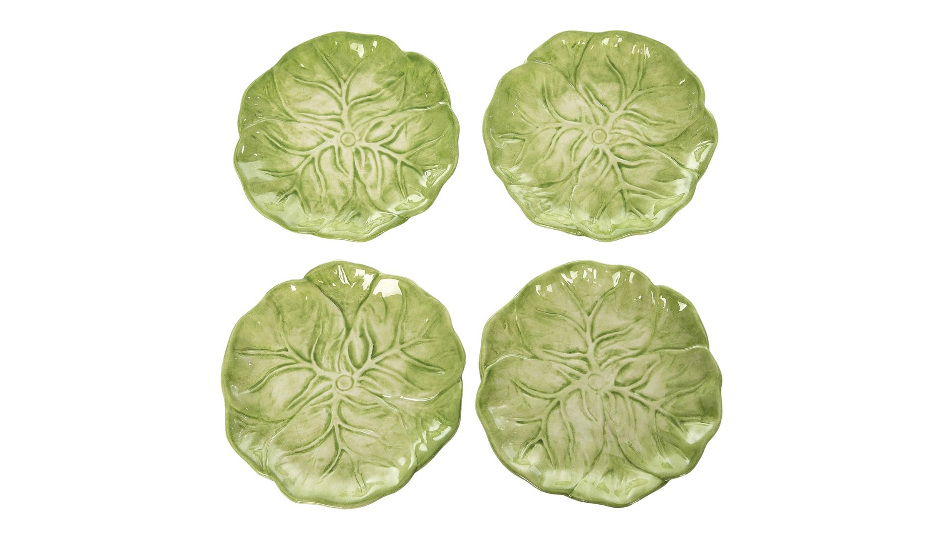 Transpac Set of 4 Multicolored Ceramic Cabbage Appetizer Plates Perfect for Easter Dining and Spring Celebrations