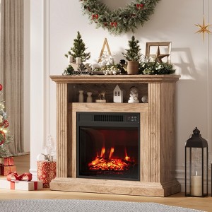 GustoWave 32in Electric Fireplace with Mantel, Freestanding Electric Fireplace Heater TV Stand with Adjustable Flame and Temperature, Natural - 1 of 4