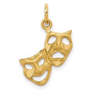 Black Bow Jewelry 14k Yellow Gold Satin Diamond Cut Comedy and Tragedy Mask Charm - 1 of 4