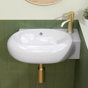 17 in. W x 11 in. D x 6 in. H Ceramic Oval Small White Wall-Mounted Bath Vessel Sink Single Bowl Right Faucet Hole - 1 of 4