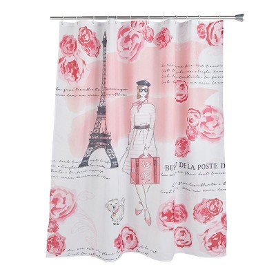 Juvale Eiffel Tower Shower Curtain, 12 Plastic Rings, Paris Bathroom Decor (71 x 71 in)