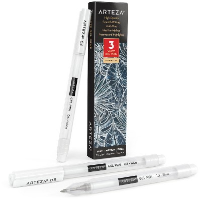 Arteza Gel Pen Set, White, 0.6mm, 0.8mm, and 1.00 mm Nibs - Doodle, Draw, Journal -3 Pack (ARTZ-3474)