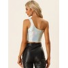 INSPIRE CHIC Women's Metallic Cropped One-Shoulder Party Cropped Holographic Tank Tops - 4 of 4