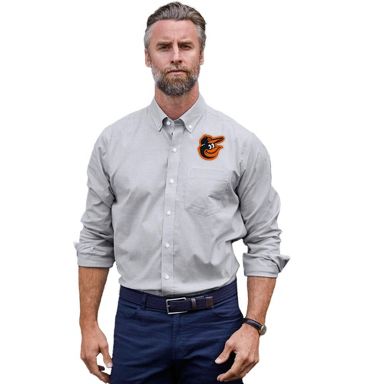 orioles dress shirt Baltimore Orioles Women's Black/White Skyline Gingham Long Sleeve Spread  Collar Dress Shirt by Cutter & Buck