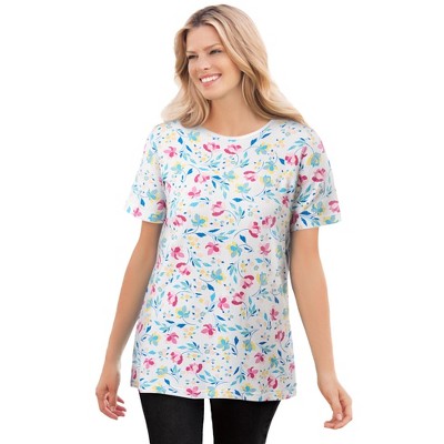 Woman Within Women's Plus Size Waffle Thermal Satin Trim Tee