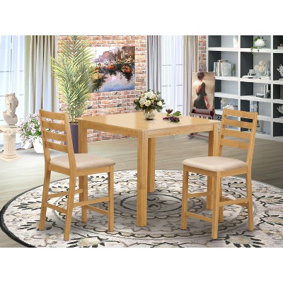 East West Furniture CAFE3-OAK-C 3 PC counter height Dining room set-pub Table and 2 counter height stool