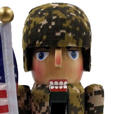 Handcrafted 14" Army Nutcracker with American Flag