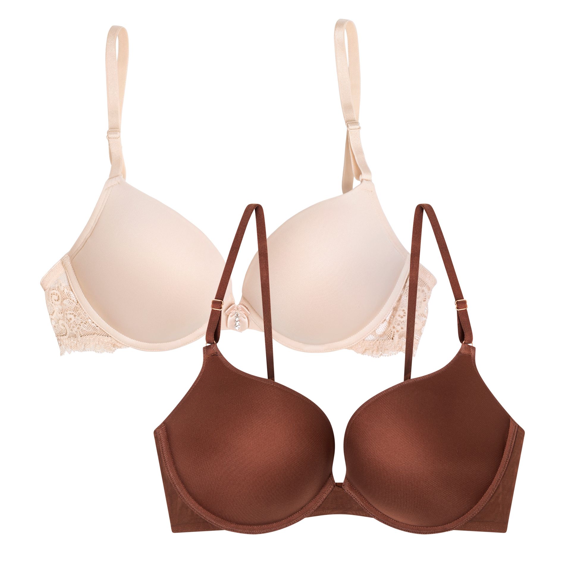 Smart & Sexy Add 2 Cup Sizes Push-Up Bra 2-Pack In The Buff/Chocolate 42C