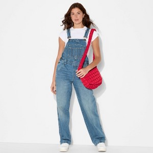 Women's Mid-Rise Denim Baggy Overalls - Wild Fable™ - 1 of 3