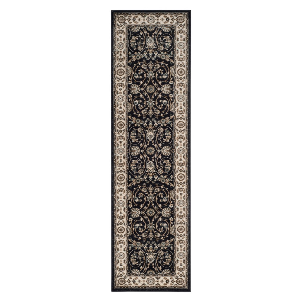 2'3inx8' Runner Floral Loomed Anthracite/Cream - Safavieh