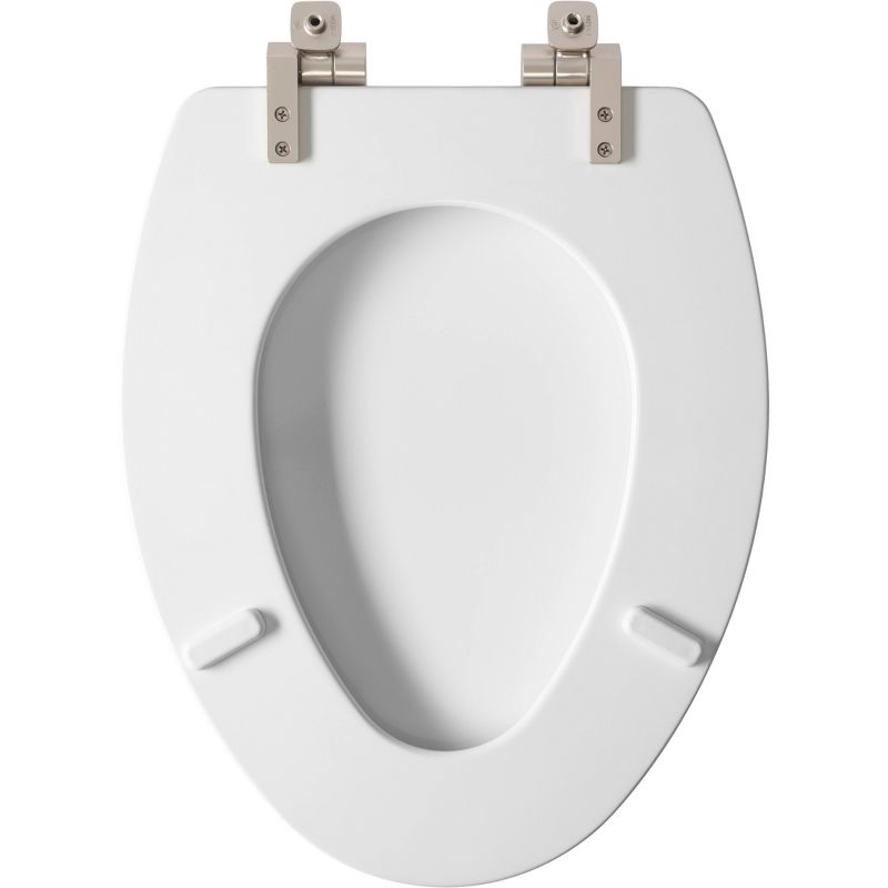Benton Soft Close Elongated Enameled Wood Toilet Seat Never Loosens Brushed Nickel Hinge White - Mayfair by Bemis, 5 of 9