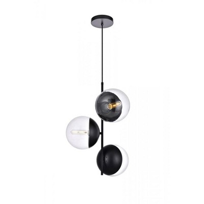 Elegant Lighting Eclipse 3 Lights Black Pendant With Clear Glass