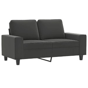vidaXL 2-Seater Modern Sofa with Sturdy Metal Frame, Dark Gray Microfiber Upholstery, Comfortable Armrests and Back Pillows for Living Room Decor - 1 of 4