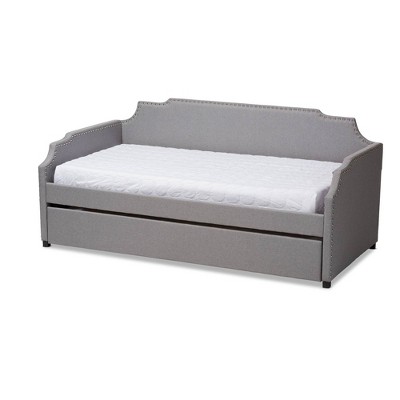 Twin Ally Fabric Upholstered Sofa Daybed with Roll Out Trundle Guest Bed Gray - Baxton Studio