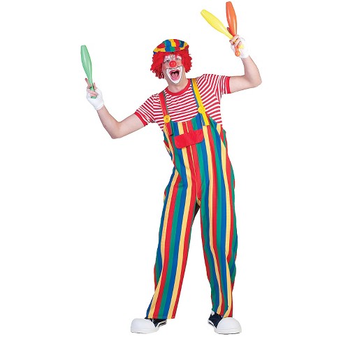 Funny Fashions Men's Striped Circus Clown Overalls Costume - Size Large ...