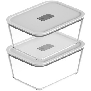 OU Glass Food Storage Container Set 4pc (set of 2) Microwave, Freezer & Dishwasher Safe, Airtight Leak Proof Lid with Microwave Valve, Stackable - 1 of 4