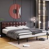 Homhougo Queen Size Bed Frame, Faux Leather Platform Bed Frame with Upholstered Square Stitched Headboard Brown - 3 of 4