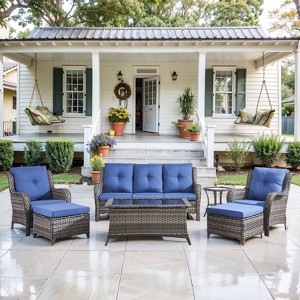 Belord 7PCS Outdoor Patio Furniture Set, Outdoor Wicker Patio Couch Set with Club Chair and Tempered Glass Top Coffee Table - 1 of 4