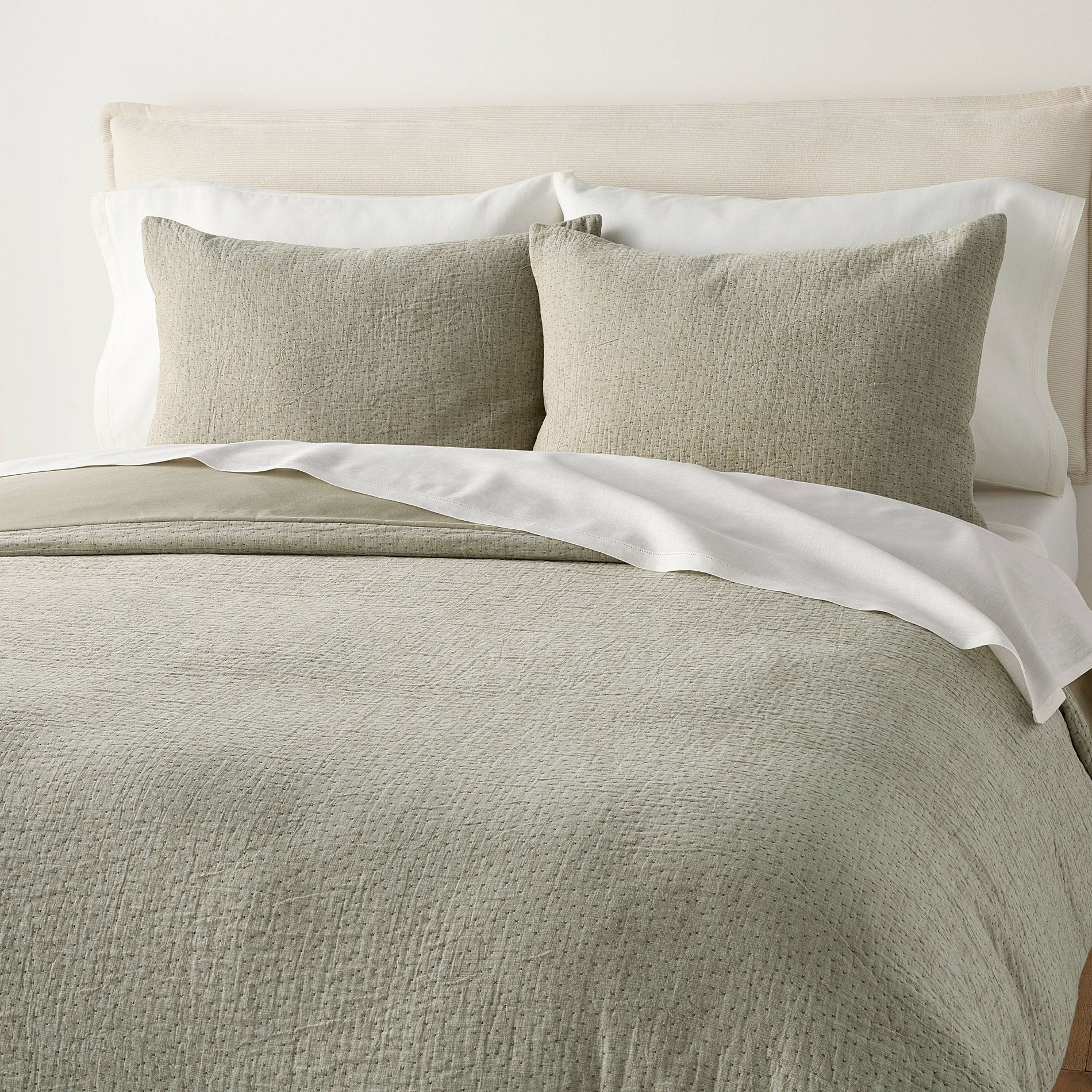 Full/Queen Gauze Stitch Pin Dot Duvet Cover Green - Hearth & Hand™ with Magnolia