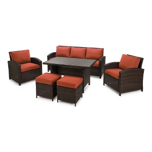 6 Piece Outdoor Patio Furniture Set with Cushions and Coffee Table - 1 of 4