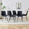 Vynxaria Black artificial leather backrest cushion dining chair, black metal legs, curved widened cushion design(6 chairs) - 2 of 4