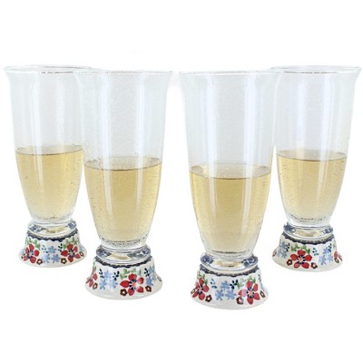 Blue Rose Polish Pottery P002 Set of 4 Maf Beer Glasses