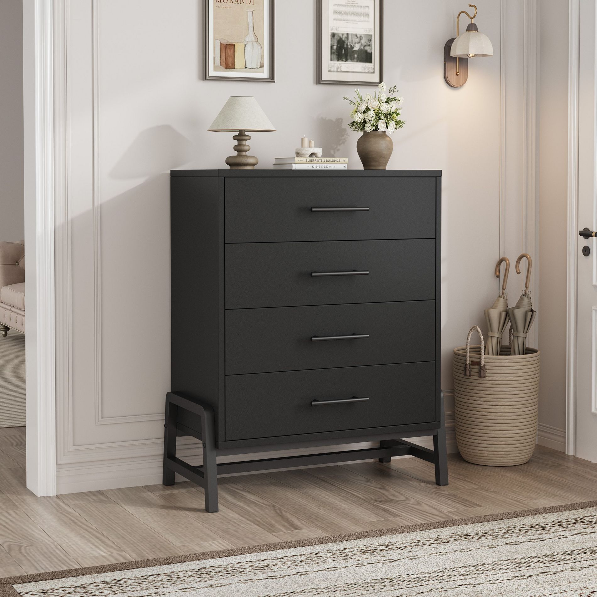 Garvee 4 Dresser for Bedroom, 38.6 in Tall Dresser, Tall Drawer with Storage Freestanding, Wooden Closet Storage Chest for Living Room, Bedroom