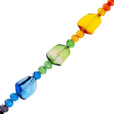 Crystal Lane DIY 12x16mm Glass Faceted Nuggets Rainbow Mix 7" Designer Bead Strand