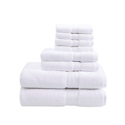 Vynxaria White 8 Piece Antimicrobial Cotton Towel Set