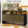 60" 3-Door Sideboard with 3 Drawers, Solid Ash Veneer MDF Cabinet, Semi-Open Shelf & Cutout Back, Storage for Living, Dining, Hallway - 2 of 4