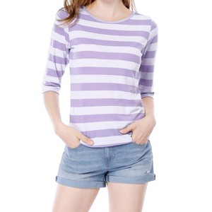 INSPIRE CHIC Women's Elbow Sleeves Boat Slim Fit Casual Stripe Animal Print Multi Floral Pattern T-Shirt - 1 of 4
