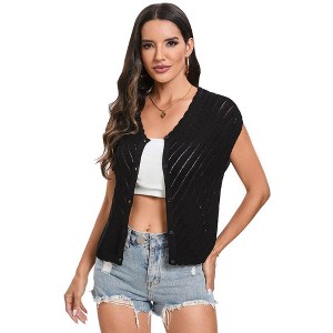 Women's Hat Sleeve Hollow Cardigan Top - 1 of 4