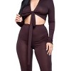 Slickblue Heavy Rayon Spandex Top with Leggings, Tie Front & Ruched Detail, 2 Piece Set, Soft Fit, Brown, Size S-L - 2 of 4